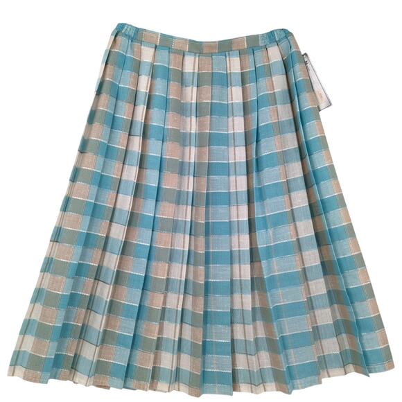 TAN JAY NYGARD Rayon Blend Woven Aqua Plaid Midi Skirt Vintage 1980s NWT Size 18 - Picture 1 of 10
